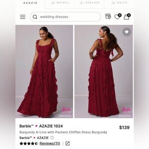 Barbie Azazie 1024 Burgundy Chiffon A-Line Dress Size A24